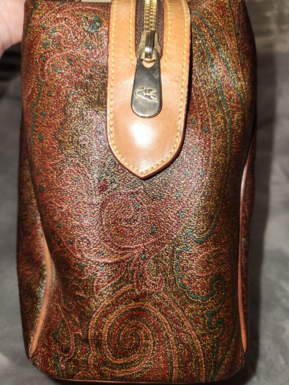 Etro Vintage Milano Paisley Satchel Handbag in Brown with Tan Trim - Picture 3 of 8